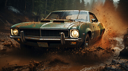 Cool muddy car after race 3d rendering