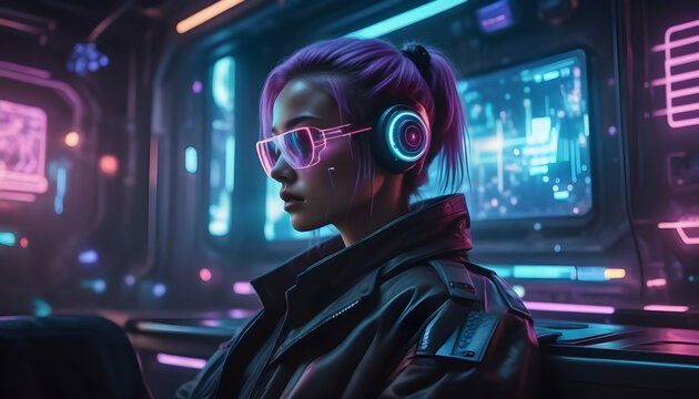 Cyberpunk world: holographic projectors, shape-shifting seats, intergalactic battle sound system ai generation