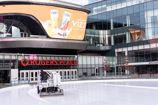 16 December 2023 - Edmonton alberta Canada - Zamboni Resurfacing ice rink