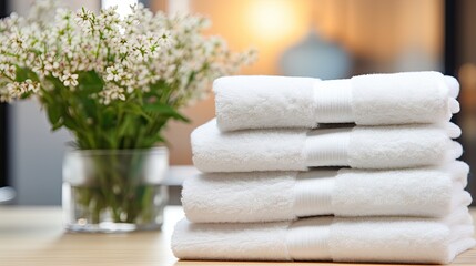 Fototapeta na wymiar White towels in bathroom. Generative AI