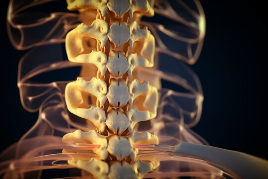Illustration depicting a herniated disc, stenosis, and slipped disc in the lumbar spine. Generative AI