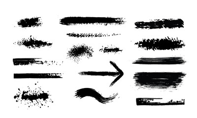 Icon set isolated ink dry texture black brush splash artistic template creative grunge paint stroke...