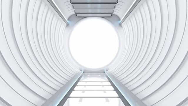 Corridor in space station or in laboratory decorated with grey color. futuristic sci-fi and technology background concept. Animation seamless loop, 3D Render.