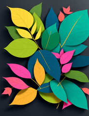 Abstract composition of colorful leaves on a black background
