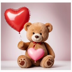 Obraz premium cute brown bear with red heart valentine's day
