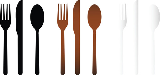 set of vector knife and fork, spoon icons. good for food logo or symbol. Table manner dining etiquette icon, design for education, cutlery icon, restaurant business. in wooden, black and white color