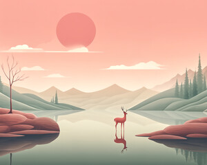 Surreal Serenity, Serene landscape, Bathed in soft, Muted tones