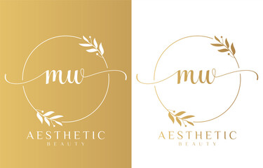 Letter MW Beauty Logo with Flourish Ornament