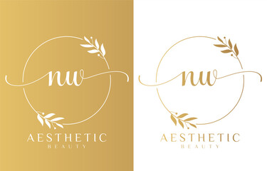 Letter NW Beauty Logo with Flourish Ornament
