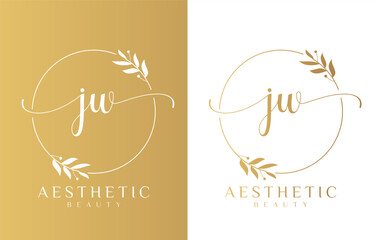Letter JW Beauty Logo with Flourish Ornament