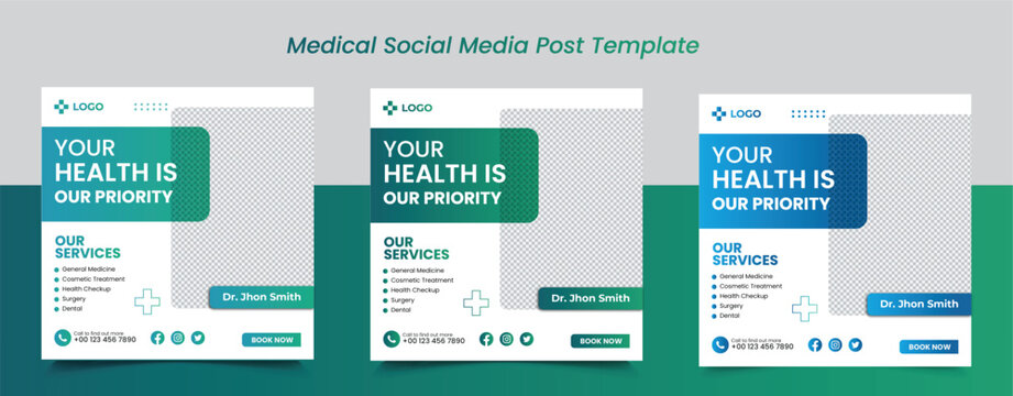 medical healthcare services suitable for social media post design, for hospital clinic doctor and dentist marketing ads banner template