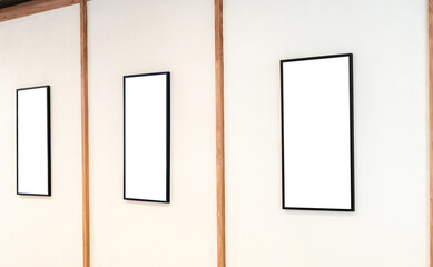 Set of 3 picture frame, Mockup image of Blank billboard white screen posters outside storefront for advertising
