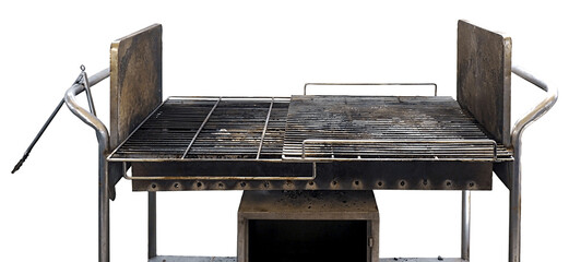 front view closeup of outdoor empty barbeque grill stove isolated