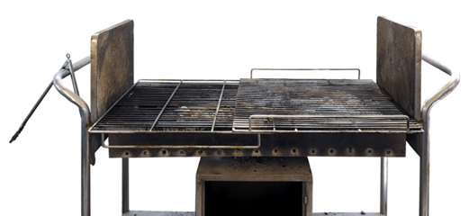 front view closeup of outdoor empty barbeque grill stove isolated