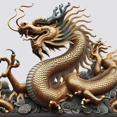Obraz premium Golden Dragon decoration on white background