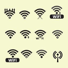 Wireless network Wifi icons vector set,Black wifi signal vector collection,Collection of Internet connection signal icon