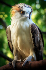 Obraz premium A Philippine Eagle perching on a branch in its natural rainforest habitat