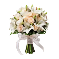 Rolgordijnen Wedding bouquet of beautiful pink, white, beige flowers and decoration, with isolated white background... © Kuo