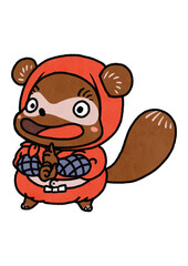 忍者の格好をしているたぬきのイラスト