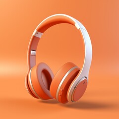 bluetooth headphone orange color in orange background ai generated
