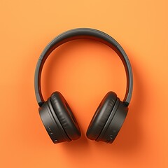 bluetooth headphone black color in orange background ai generated