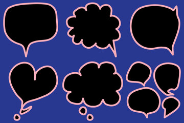 Set of cute speech bubble conversation box chat box message box and thinking balloon.