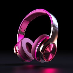 bluetooth headphone pink color in black background ai generated