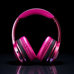 bluetooth headphone pink color in black background ai generated