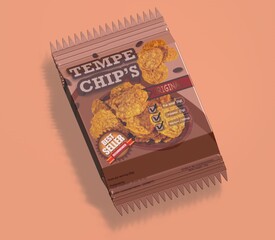 3D illustration of snack packaging with model images, adding a realistic impression