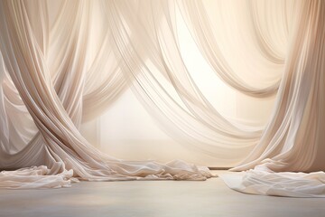 Whispers of Elegance: A White Dreamy Sheer Curtain Backdrop for Maternity and Wedding Bliss in a Luminous Room, purity, elegance, and tranquility, capturing the themes of maternity and wedding photo - obrazy, fototapety, plakaty