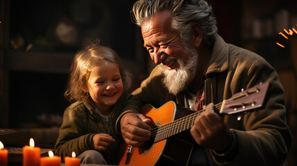 Obraz premium Parents playing guitare with their kids