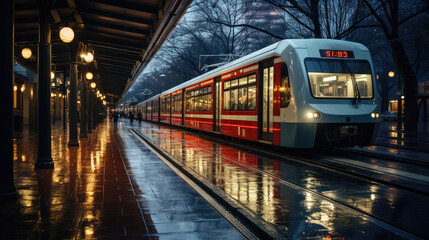 Naklejka premium train station at night