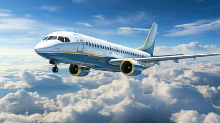 Naklejka na ściany i meble Airplane over clouds, travel concept