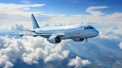 Fototapeta na wymiar Airplane over clouds, travel concept