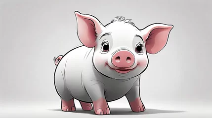 Fotobehang black and white outline art for kids coloring book page on a Colored pig Coloring pages for kids, clean line art © SL Arts