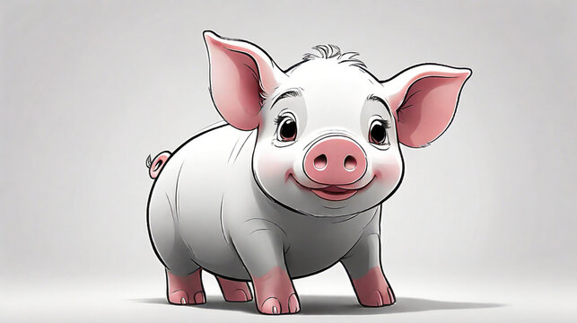 black and white outline art for kids coloring book page on a Colored pig Coloring pages for kids, clean line art