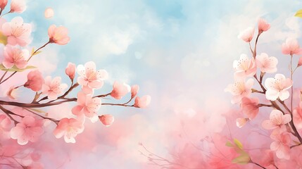 Spring background watercolor illustration soft and pastel color use for invitation or banner AI Image Generative - obrazy, fototapety, plakaty
