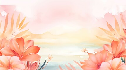 Fototapeta na wymiar Summer background watercolor illustration soft and pastel color with copy space AI Image Generative
