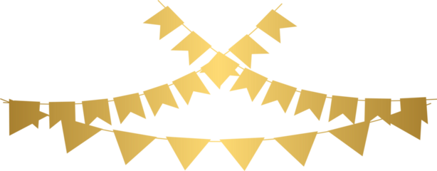 Golden bunting flags, gold garlands, heart shape	
