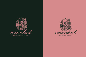 Crochet Logo Design, yarn ball, hands and needle