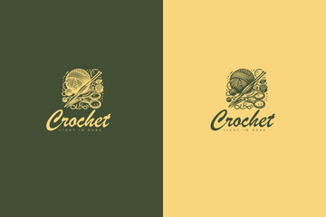 Crochet Logo Design, yarn ball, hands and needle