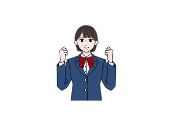 笑顔でガッツポーズをする女子学生のイラスト