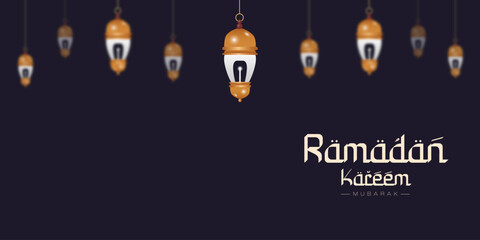Ramadan Kareem wishing, or greeting banner Ramzan Islamic dark blue background design with social media ramazan sale, advertisement, banner, poster vector illustration