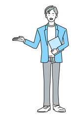 案内をする男性ビジネスパーソン