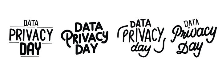 Collection of Data Privacy Day inscription banner. Handwriting text banners set Data Privacy Day lettering. Hand drawn vector art.