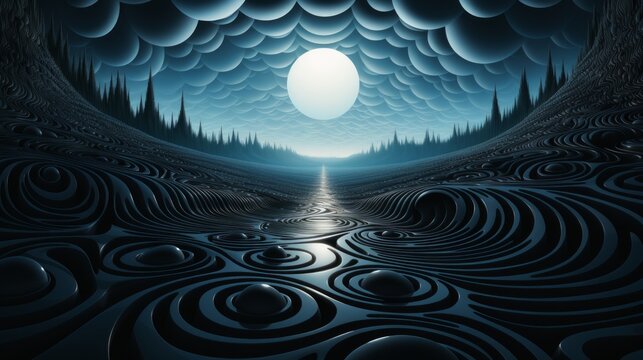 An ethereal masterpiece, capturing the harmony of nature through a celestial sphere in the night sky amidst dreamy clouds