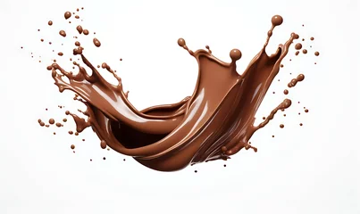 Selbstklebende Fototapeten Chocolate splash isolated on white background, graphics resource advertisement © Anditya