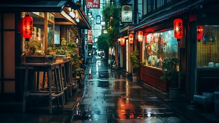Japanese night street photography on the traditional market with ambient light by Lampion...
