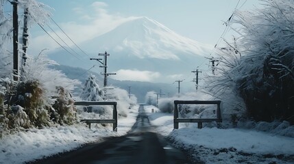 japanese end of winter season go to the spring season with cherry blossoms bloom and fuji mountain AI Image Generative
