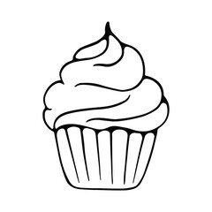 Cupcake Silhouette Design. Cupcake Cartoon Illustration In Black Color
